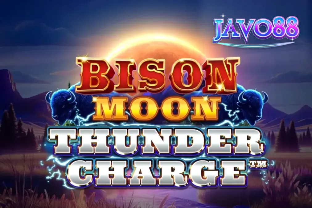 Bison Moon: Thunder Charge slot game interface with stormy prairie background